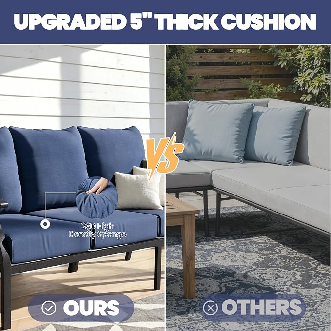 Kullavik Patio Furniture Set,2 Piece Metal Outdoor Patio Furniture Set,All Weather Modern Patio Conversation Sets w/3 Seater Sofa and Coffee Table for Balcony Deck,NavyBlue