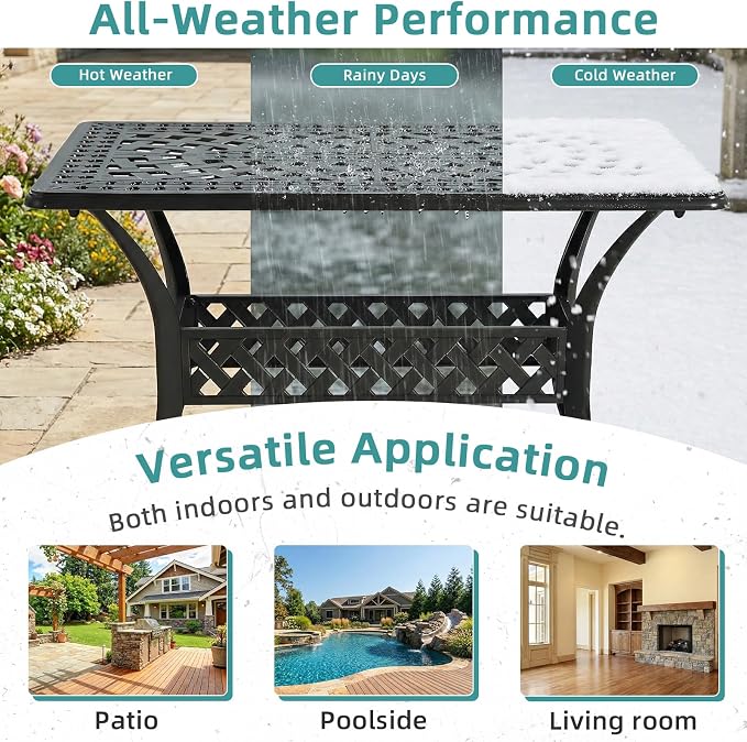 MEETWARM Outdoor Dining Table, All-Weather Cast Aluminum 42" Rectangle Patio Dining Table, 200 LBS Heavy Duty Patio Bistro Table for Balcony Poolside Deck Garden & Indoor Use, Dark Bronze