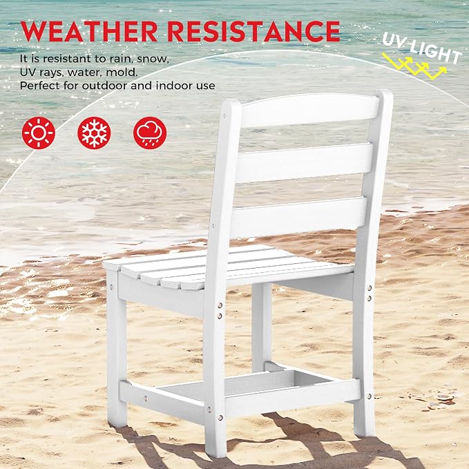 Costaelm Palms 7-Piece HDPE Outdoor Rectangular Patio Dining Table Set with Side Chairs, White