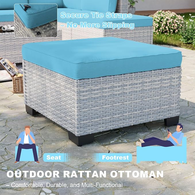 5-Piece Small Patio Furniture Set, Outdoor Swivel Rocking Chairs Set with Ottomans, Patio Bistro Set for Balcony, Deck, Porch, Lake Blue