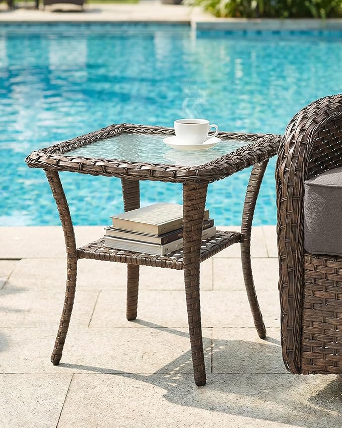 Belord Upgraded 6“ Cushion Luxury 5 Pieces Patio Furniture Set - All Weather Wicker Outdoor Swivel Rocker Patio Chairs of 2 with Ottomans, High Back Glider Chairs Set for Deck Porch - Brown/Grey