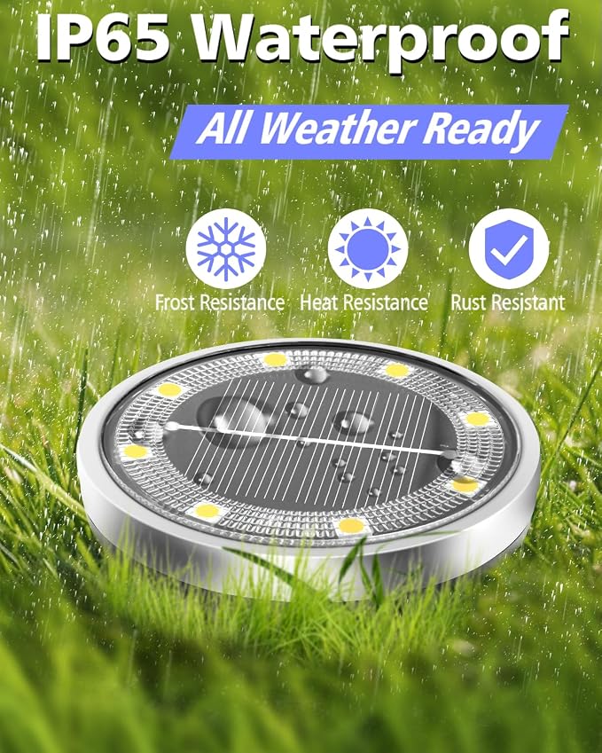 Solar Lights Outdoor Waterproof, 26 Pack 8 LED, Thickened Stainless Steel Ground Light, Solar Garden Lights Landscape Lighting for Patio Pathway Lawn Yard Deck Driveway Walkway, Cool White