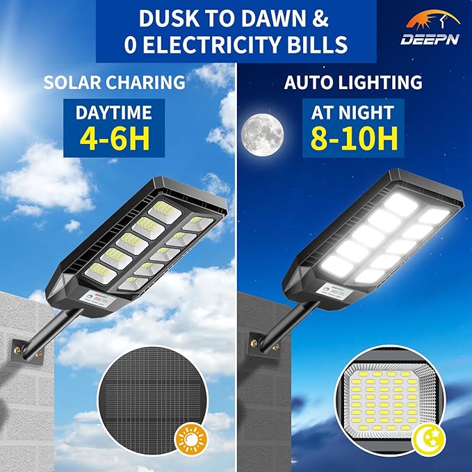Deepn Solar Lights Outdoor, IP66 Waterproof Street Lights Outdoor, TW001 | 6500K Dusk to Dawn Solar Security Flood Lights Motion Sensor with Remote Control for Yard, Entryway Garage, Porch 1 Pack
