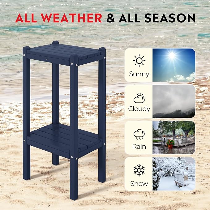 Costaelm Outdoor Side Table, 2-Tier Small Patio Coffee Tables for Outside, Outdoor End Tables for Patio, Adirondack Side Table for Outside, Outside Table for Pool, Porch, Garden, Navy Blue
