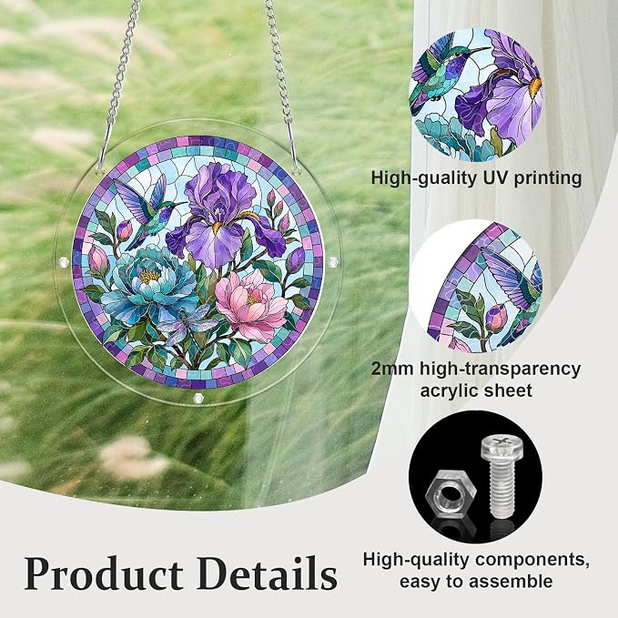 Acrylic Puzzle Suncatcher, Sun Catchers Puzzle for Window Hanging | 7.4 Inch Iris Floral DIY Suncatcher Puzzle for Adults, Ideal Gifts for Women, Men, Wife, Mom, Home & Garden Decor