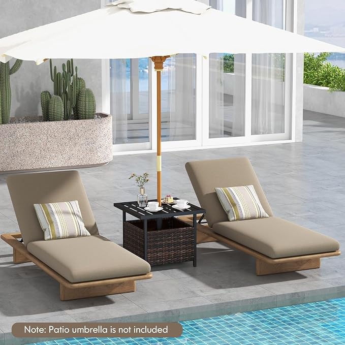 Tangkula Outdoor Table with Umbrella Hole, Rattan Umbrella Stand Table, Wicker Outside Side Table with Steel Metal Frame, Patio Bistro Table for Deck Garden Pool Yard, 22 x 22 x 18.5 Inch (Mix Brown)