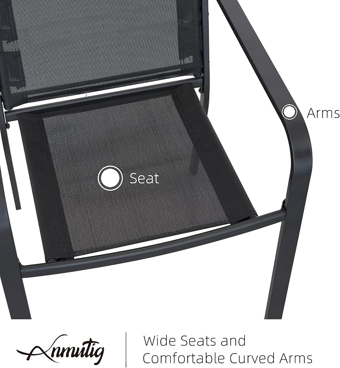 Anmutig 3 Piece Square Outdoor Patio Dining Set with 27.5 Inch Table and 2 Stackable Black Chairs