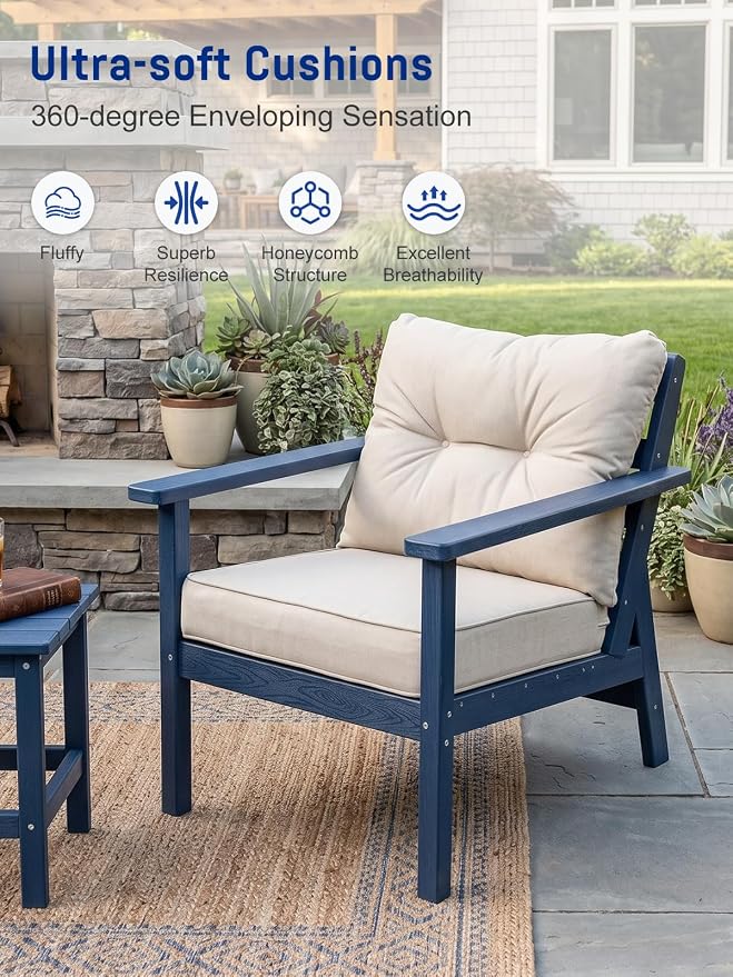 HDPE Patio Conversation Set 6 Seats, Outdoor Furniture Set, Patio Sofa Set | Water-Resistant Thick Cushion, HDPE All Weather, Wood-Grain, No Rot or Rust or Crack, UV Fade Shield, Easy-Clean for Outside