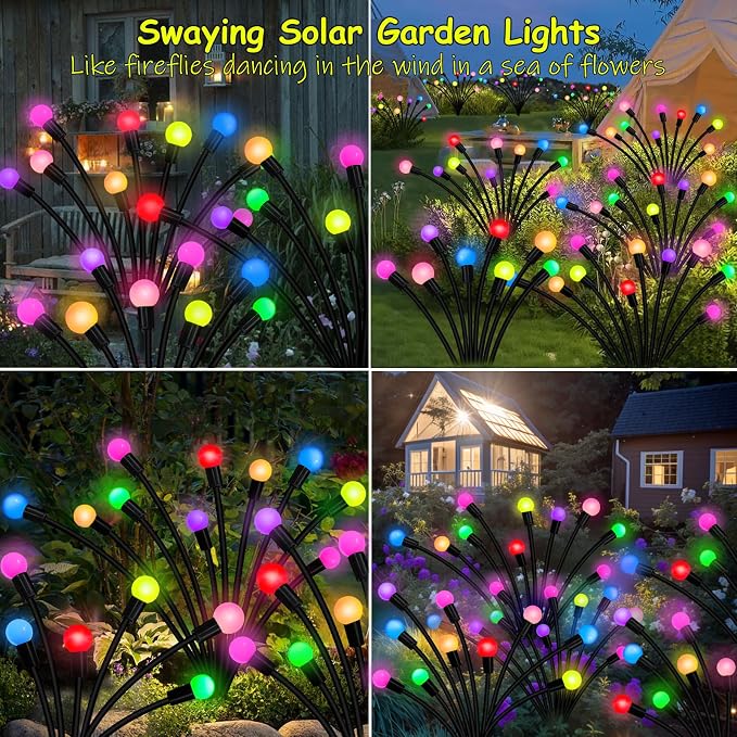Kohlrabi Solar Garden Lights Outdoor, 4 Pack 32 LED Solar Firefly Lights Waterproof, Sway by Wind, Swaying Light for Yard Patio Backyard Garden Planter Flower Bed Pathway Outdoor Decoration