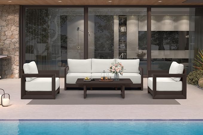 PURPLE LEAF Patio Furniture Set Open-End Outdoor Couch with 9.6" Thick Cushion and Soft Pillows 6 Piece Outdoor Sectional Sofas with Table Modern Outdoor Conversation Sets for Yard Porch Deck, Bronze