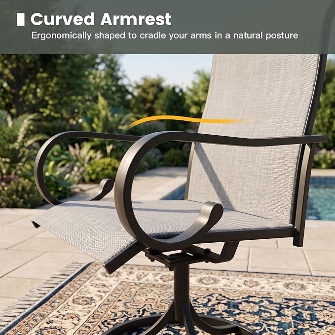 5 Pieces Patio Dining Set, 4 Outdoor Swivel Dining Chairs with 40.7" Round Metal Outdoor Dining Table with Umbrella Hole for Garden Backyard Deck, Grey
