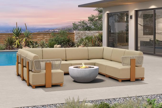 PURPLE LEAF Patio Furniture Set Modular U-Shaped Outdoor Sectional Sofa with 11" Thick Olefin Cushion 8-Piece Outdoor Conversation Set for Patio Backyard Garden Poolside, Beige