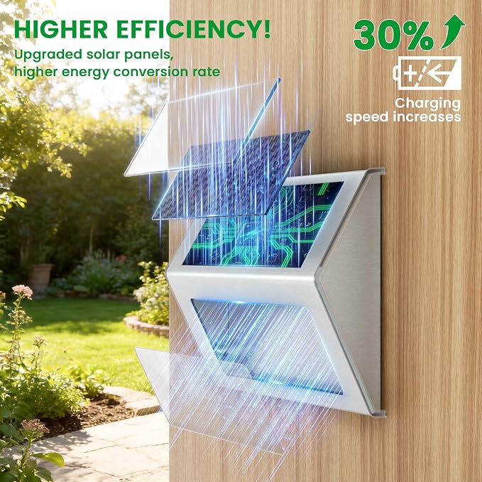 JSOT Solar Lights Perfect for Deck, Fence, Stair, Step Decor-Cool White-16P | Stainless Steel, Waterproof, Solar Powered, Garden, Patio, Deck Rail