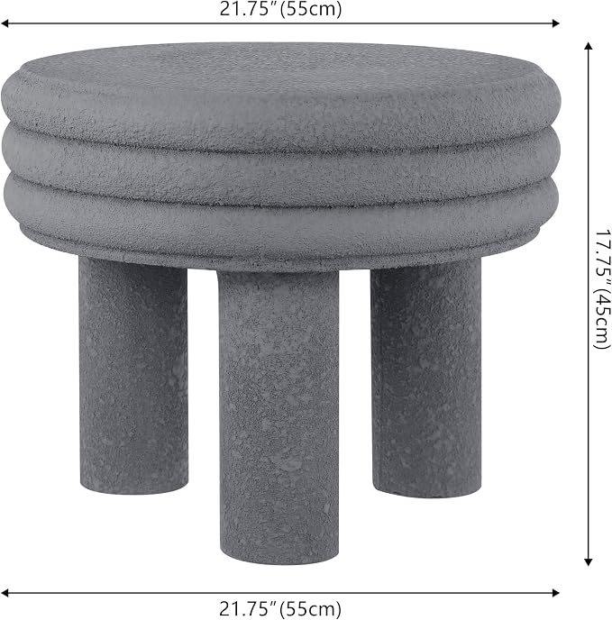 JONATHAN Y Rashida 18" Modern Round Polyresin Indoor Outdoor Accent Coffee Table, Weather Resistant Low Table with Chunky Ribbed Stacked Ring Design and Tripod Pillar Base, Gray Frosted TBL1106A