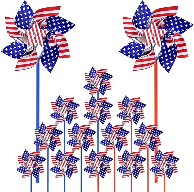 4th of July Decorations for Home Outdoor Patriotic Pinwheels, Memorial Day Decorations Fourth of July Decorations Patriotic Independence Day Party Supplies Favors,Wind Spinner for Garden 15 PCS | Memorial Day Decorations Patriotic Pinwheels Fourth of J...