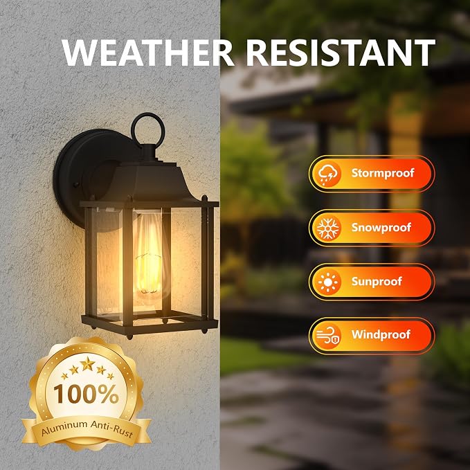Outdoor Wall Light Fixtures Waterproof Porch Lights Anti-Rust Matte Black Outdoor Wall Lantern for Patio Front Door Garage - 2 Pack