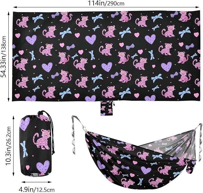 Camping Hammock Outdoor Hammocks for Outside Pink Leopard Cute Beach Trees Portable Lightweight with Pockets Tree Straps Indoor