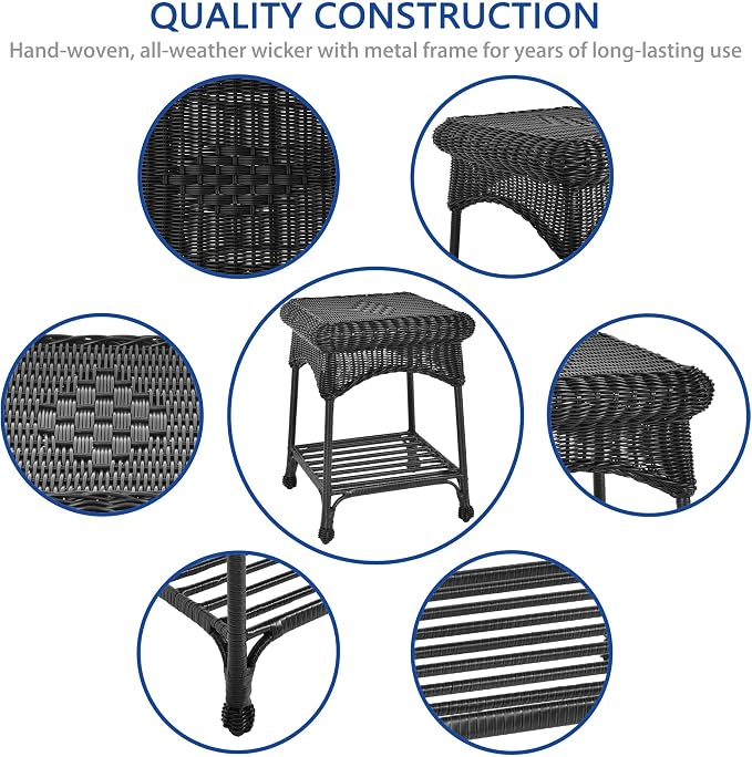 Outdoor Black Wicker End Table