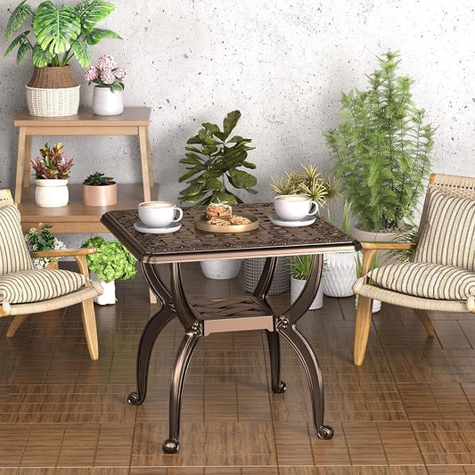 21" Patio Bistro Table, Cast Aluminum Table, Outdoor Table for Garden/Yard/Pool/Porch, Bronze