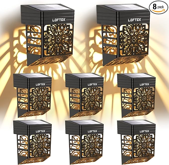 LOFTEK Solar Deck Lights, 8 Pack Solar Fence Lights, Outdoor Patio Decorative Light, Dusk to Dawn, Waterproof, Fence Post Light for Railing, Garden, Backyard, Stair, Step, Camping, Warm White