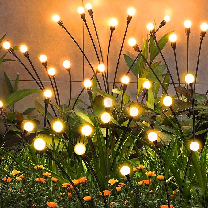 Solar Garden Lights Outdoor Waterproof, Swaying Firefly Light, Garden Decor | 4 Pack Solar Firefly Lights, Auto On/Off Decor for Yard, Patio, Pathway and Lawn, Gifts for Women, Christmas Decor