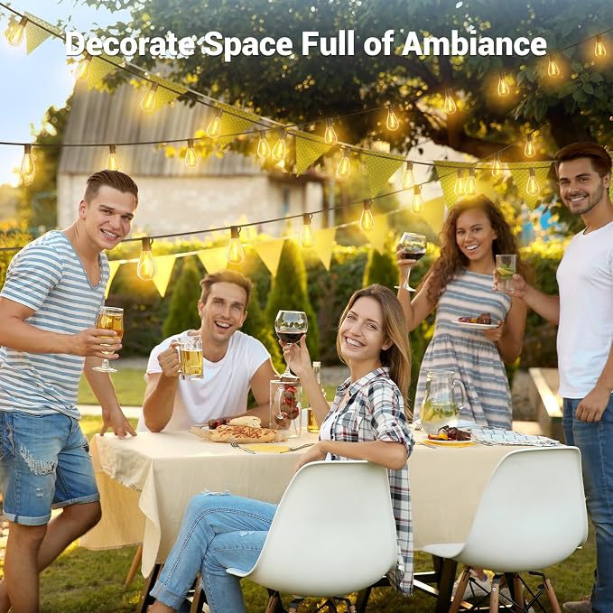 100FT Solar String Lights Outdoor Waterproof, 35+1 LED Solar Powered Lights with Remote Control, 3 Light Modes & Dimmable, USB-C Charging for Patio, Backyard, Garden, Camping