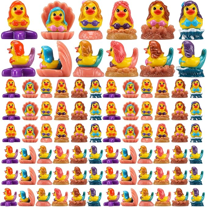 72 Pcs Mini Resin Mermaid Ducks Bulk Tiny Duckies Small Basket Stuffers Gifts for Table Party Decorations Favors