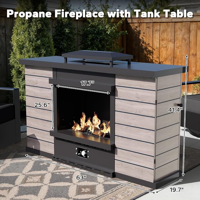 Outdoor Aluminum Furniture Set, 4-Piece Patio Conversation Set, 2 Chairs, 1 Sofa and 1 Fireplace, All-Weather Metal Frame, 6" Thick Removable Cushions, Deep Setting for Garden, Poolside and Porch