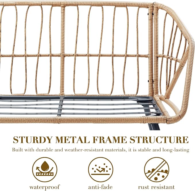 Patio Sofa, PE Rattan Wicker Loveseat, 2 Seater Outdoor Couch with 4.7" Thick Cushions, Outdoor Furniture for Garden Balcony Deck Porch or Backyard, Beige