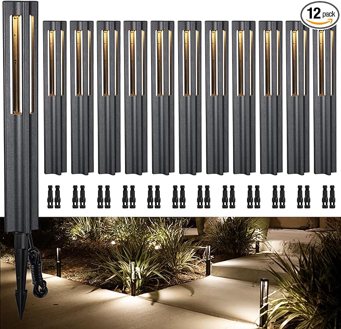 LEONLITE 12-Pack 3W LED Low Voltage Path Lights Aluminum 3000K Black | Landscape Pathway Lights, Outdoor Landscape Lighting for Driveway, Garden, 12-24V AC/DC, ETL, IP65 Waterproof, Warm White