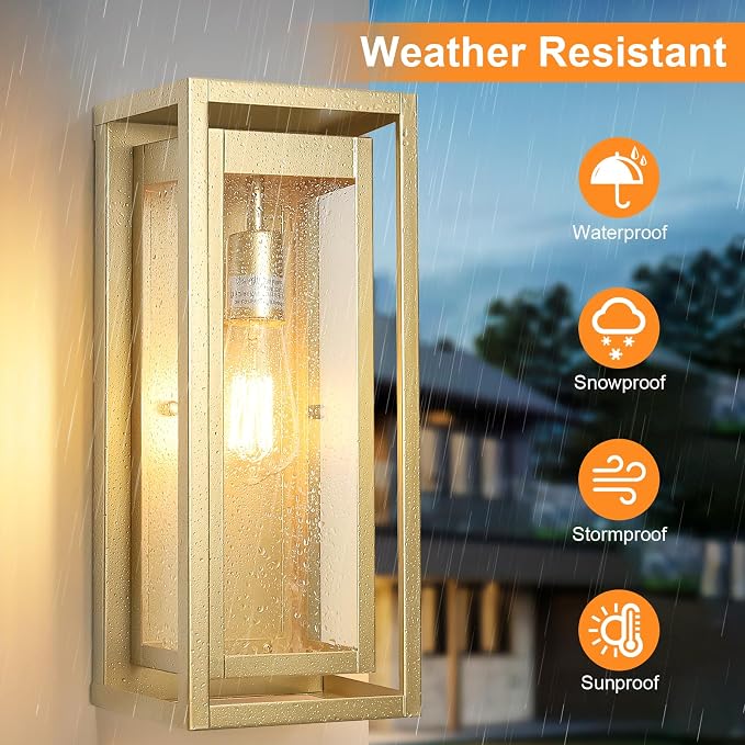 15" Large Gold Outdoor Light Fixture Wall Mount, Waterproof Outdoor Sconces, Modern Wall Lights with Clear Glass Shade for Front Door, Porch, Garage, 1 Pack