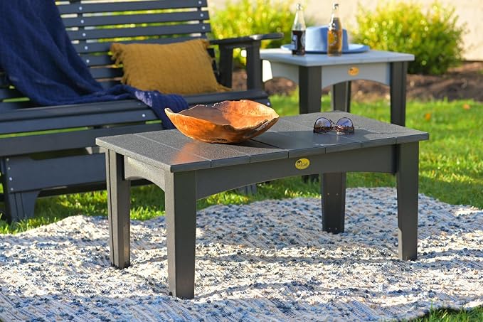 LuxCraft Island Coffee Table – HDPE Poly Lumber Outdoor Patio Table, Weather-Resistant Coastal Style, Low-Maintenance Durable Design (Brazilian Walnut & Black)