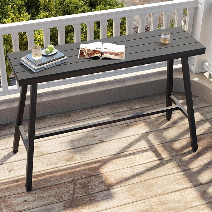 Crestlive Products Outdoor Bar Table, Patio Pub Table, 55'' Patio Bar Height Table with Weather Resistant Waterproof Top for Balcony, Bistro, Garden, Backyard, Poolside, Indoor (Black)