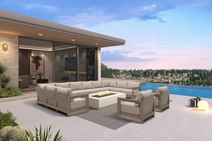 PURPLE LEAF Patio Furniture Set Enclosed Outdoor Couch with 9.6" Thick Cushion and Soft Pillows 12 Piece Outdoor Sectional Sofas Modern Outdoor Conversation Sets for Yard Porch Deck Poolside, Khaki