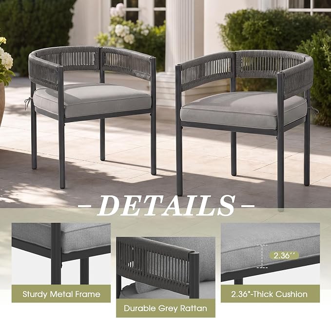 VICLLAX Patio Dining Set, 63" Black Table & 6 Chairs with Grey Cushion | Outdoor Table and Chairs Set of Round Metal Patio Table, Outdoor Dining Chairs with Metal Frame, Garden Deck Porch