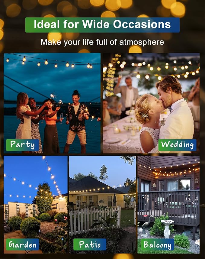 Zuske Solar String Lights Outdoor Waterproof 50FT with USB Port and 27 Shatterproof ST38 Bulbs(2 Spare), LED Solar Powered Patio Lights for Outside, Porch, Backyard, Bistro, Garden, Market - 2200K