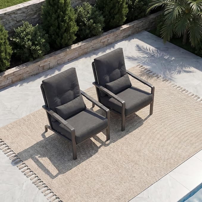 Patio Furniture Set, 2-Piece Aluminum Outdoor Single Chairs with Washable High-Resiliency Sponge Cushions, Upgraded Gray