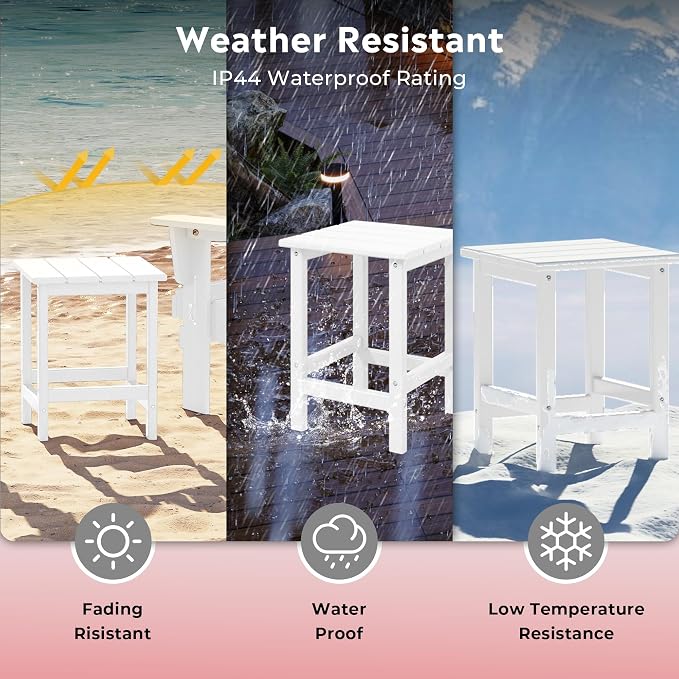 Costaelm Square Outdoor Side Tables, Adirondack Patio Tables for Outside, HDPE Patio End Table Weather Resistant, Balcony Table for Pool, Seaside, Backyard, Porch, Indoor Companion, White