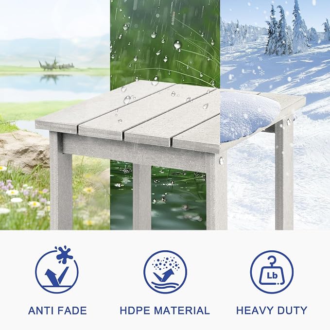 LZRS Square Patio Side Table, Heavy Duty HDPE Outdoor End Table with Wood Texture, Weatherproof Composite Table for Adirondack Chairs, Deck, Pool, Indoor/Outdoor, No Peeling or Cracking(Sand)
