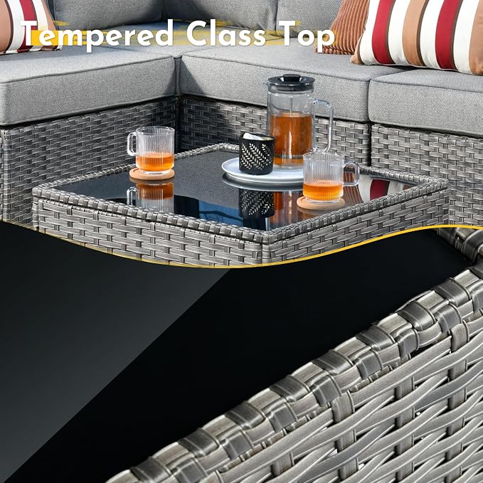 Weaxty 5 Pieces Wicker Patio Furniture Sets, Outdoor Sectional Sofas with Coffee Table, Thicken Cushion All Weather Rattan Patio Conversation Couch Set for Porch Balcony Yard Poolside, Dark Grey
