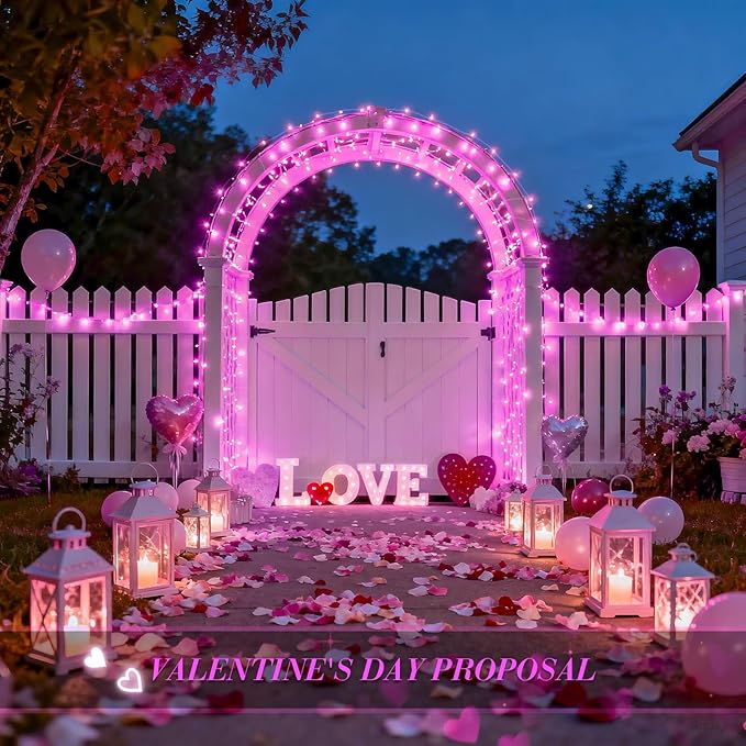 JMEXSUSS 2 Pack Solar Fairy Lights, 33ft 100 LED Solar String Lights, Pink | Outdoor Waterproof, 8 Modes Copper Wire Twinkle Lights for Outside Garden Patio Party Valentine Day Christmas Decorations