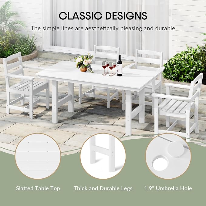 WestinTrends Ashore Outdoor Modern HDPE 66" Wide Rectangle Patio Dining Table for 6, White
