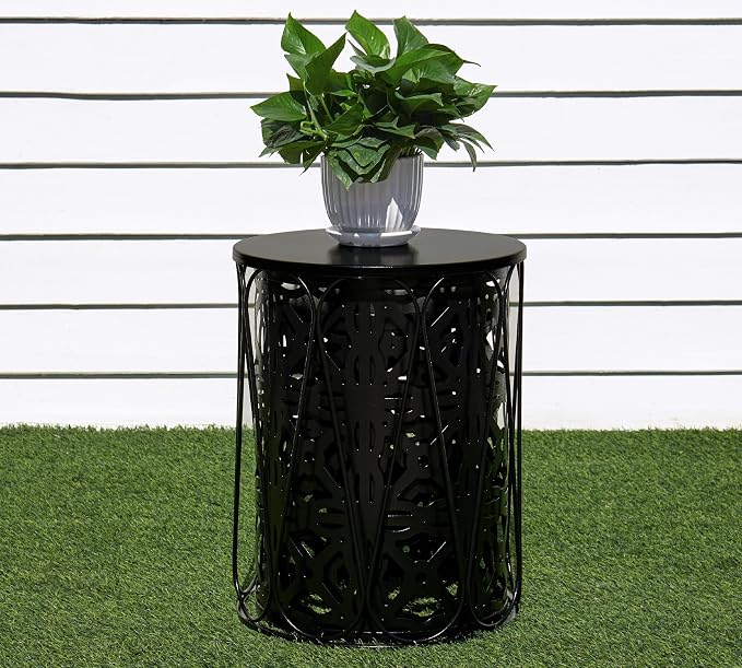 HFHOME Set of 3 Metal Outdoor Side Table, Nesting Round Coffee Table for Indoor Outdoor, Heavy Duty End Tables Plant Stand Living Room Garden Stool - Black