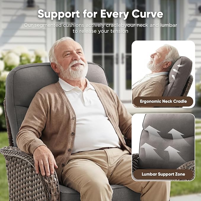 8-Piece Patio Furniture Set with Upgraded 6" Thick Cushion - High Back Outdoor Swivel Rocker Chairs with 3-Seater Sofa Set of 2,Ottomans,Wicker Outdoor Conversation Set for Deck, Porch, Yard, Poolside