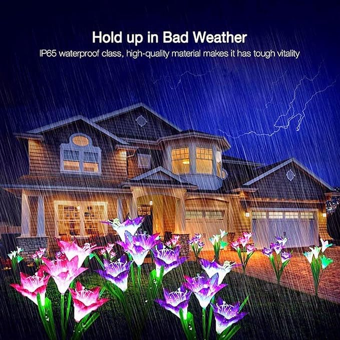 SOLARBABY Solar Lights Outdoor - Lily Flower Solar Garden Lights, 8 Pack Lights Outdoor Waterproof Multicolor Changing LED Flower with Bigger Lily for Patio Yard Pathway Balcony