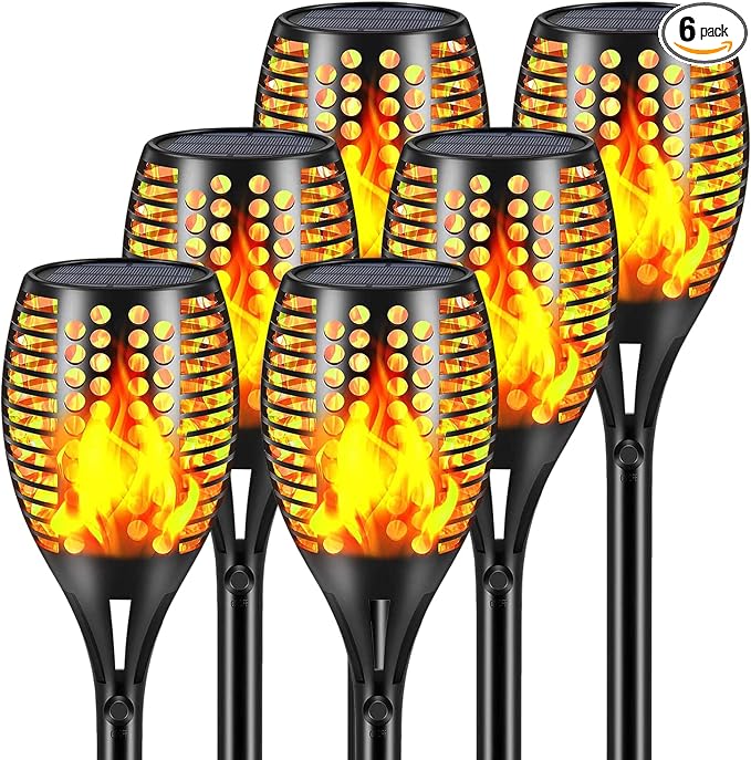 Aityvert Solar Torch Lights 43" Flickering Flame Outdoor Waterproof 6 Pack | 96 LED Higher & Larger Solar Flame Lights,10-12 Hours Runtime Auto On/Off for Yard Garden and Halloween Decor