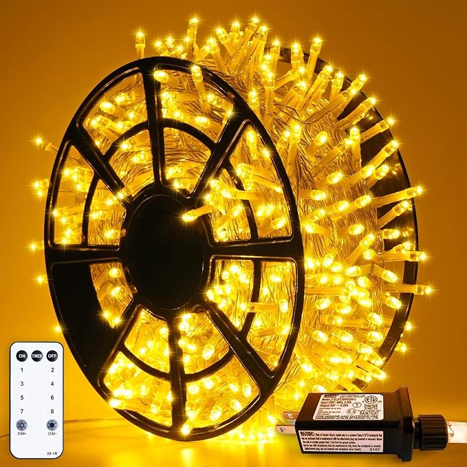 JMEXSUSS 163ft 500 LED Warm White Christmas Lights Indoor Outdoor | 8 Modes Clear Wire Plug-in String Lights Bedroom, 8 Modes Remote Control Christmas Tree Light for Bedroom Tree Classroom