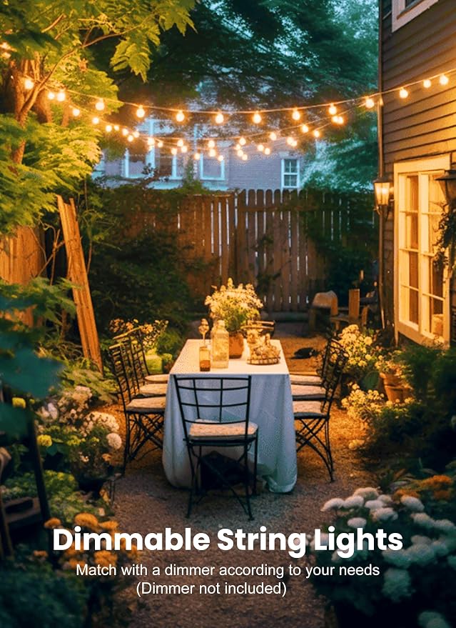 Brightown Outdoor String Lights, 30FT G40 LED IP65 Waterproof Patio Lights | 25 Shatterproof Edison Bulbs, Plug-In, Dimmable, Connectable, Outside Light for Backyard Porch Party Christmas Decorative