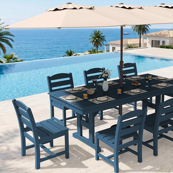 KINGYES Outdoor Armless Dining Chairs Set of 6,All-Weather HDPE Patio Chairs for Backyard,Pooside,Blue