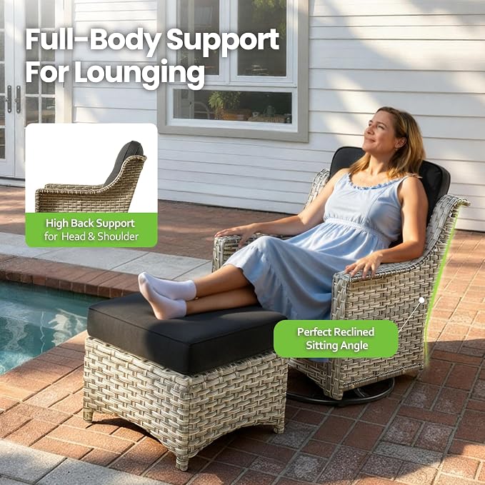 Patio Conversation Set,5 Pieces Wicker Patio Furnitures with Swivel Chair and Coffee Table,All Weather Patio Furniture Set for Garden,Backyard,Poolside and Patio,Black